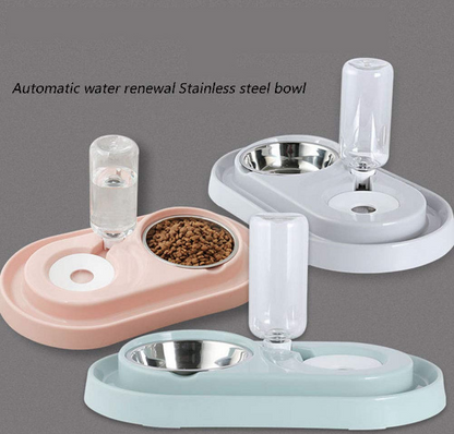 Pet Bowls with Automatic Water Bottle